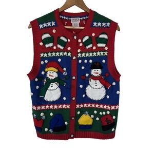 Vintage PBJ Sport Knit Sweater Vest Christmas Holiday Winter Snowman Women's S/P